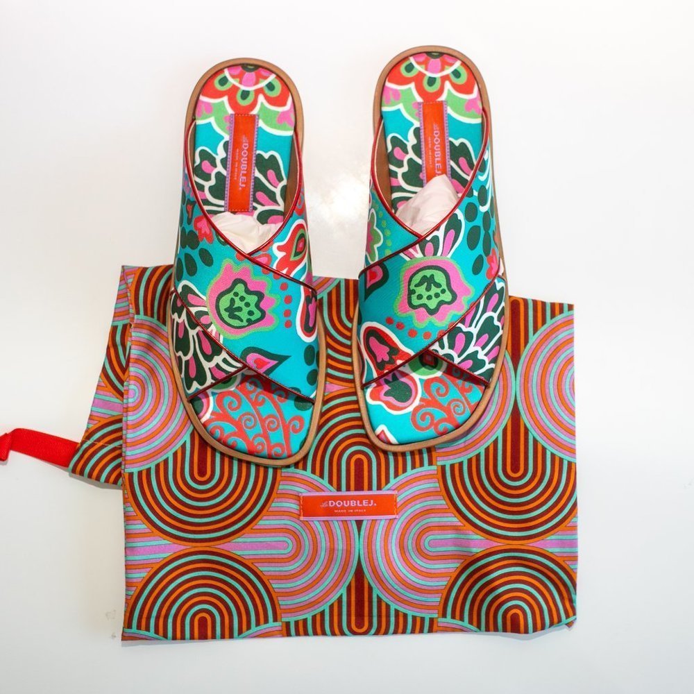 NWT La DoubleJ Crisscross Floral-print Satin Sandals Size 8